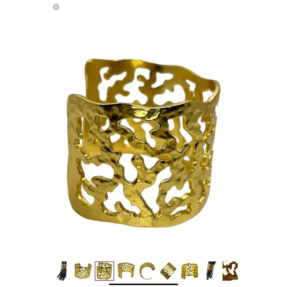 Karine Sultan 24k-GP Hammered Wide Cuff Adjustable Bracelet w/ Cutout Design - Picture 6 of 9